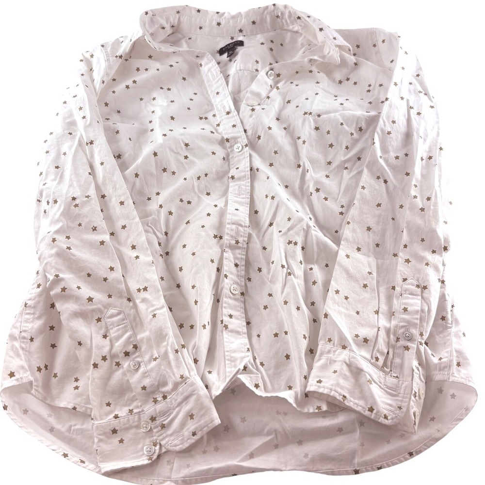 Talbots‎ Petites White Gold Star Print Cotton Button Down Shirt MP Petite Medium